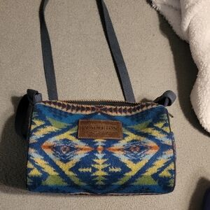 Pendleton Blue and Green Crossbody Bag with Geometric Pattern